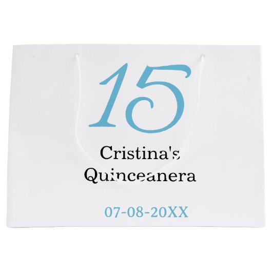 15th quinceanera birthday blue black bold letter n groot cadeauzakje (Voorkant)