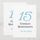 15th quinceanera birthday blue black bold letter n kaart (Voorkant / Achterkant)