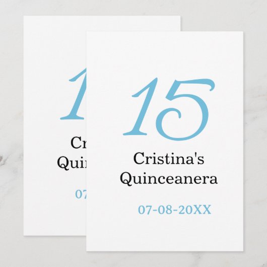 15th quinceanera birthday blue black bold letter n kaart (Voorkant / Achterkant)