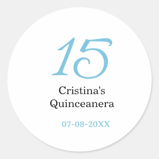 15th quinceanera birthday blue black bold letter n ronde sticker (Voorkant)