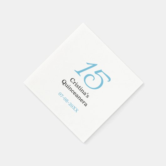 15th quinceanera birthday blue black bold letter n servet (Hoek)
