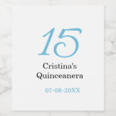 15th quinceanera birthday blue black bold letter n wijn etiket (Enkel label)
