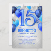 15th Teen Boy Blue Verjaardag Uitnodiging (Voorkant)