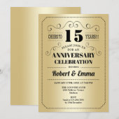15th Wedding Jubileum Party - Goud Zwart Kaart (Voorkant / Achterkant)