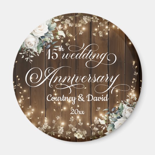 15th Wedding Jubileum Rustic String Light Favoriet Magneet (Voorkant)