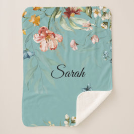 1600's Waterverf Bloemen, Baby Girl Stroller Sherpa Deken