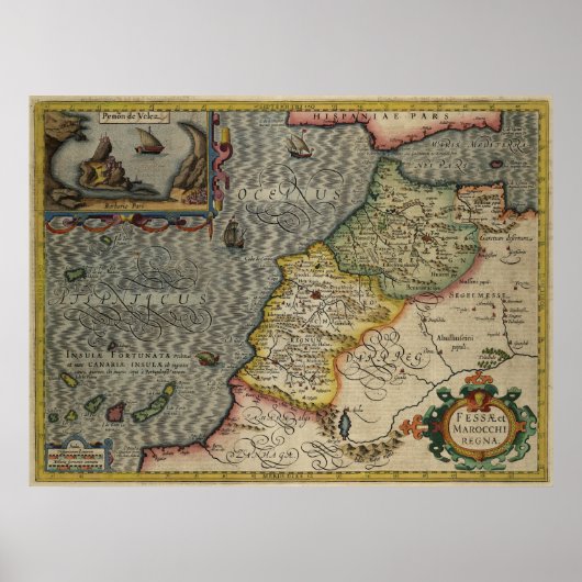 1606 Map Fez en het Koninkrijk Marokko door Hondiu Poster (Voorkant)