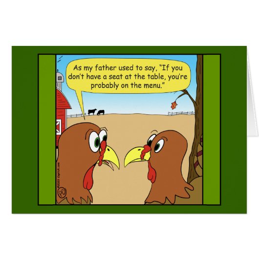 1606 Zitplaats aan de Thanksgiving tafel cartoon (Voorkant Horizontaal)