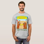 1606 Zitplaats aan de Thanksgiving tafel cartoon T-shirt (Voorkant volledig)