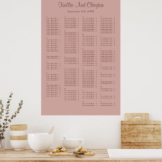 160 Cinnamon Roos Simple Wedding Seating Chart Poster (Keuken)