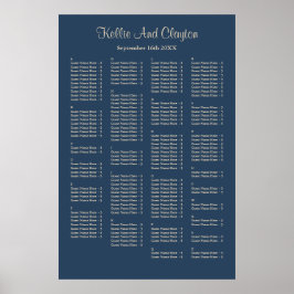160 Classic Blue Simple Wedding Seating Chart Poster