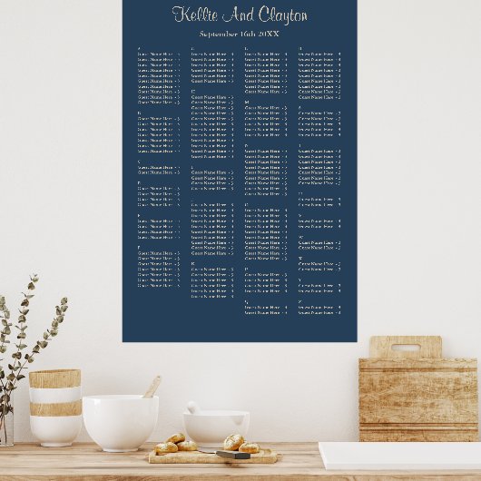 160 Classic Blue Simple Wedding Seating Chart Poster (Keuken)