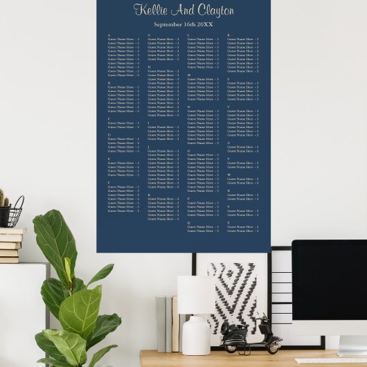 160 Classic Blue Simple Wedding Seating Chart Poster (Thuiskantoor)