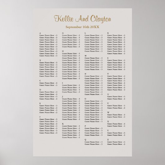 160 Gray Simple Wedding Seating Chart Poster (Voorkant)