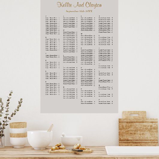 160 Gray Simple Wedding Seating Chart Poster (Keuken)