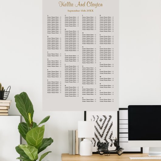 160 Gray Simple Wedding Seating Chart Poster (Thuiskantoor)