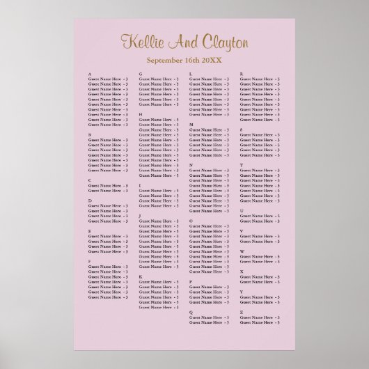 160 Paarse Simple Wedding Seating Chart Poster (Voorkant)