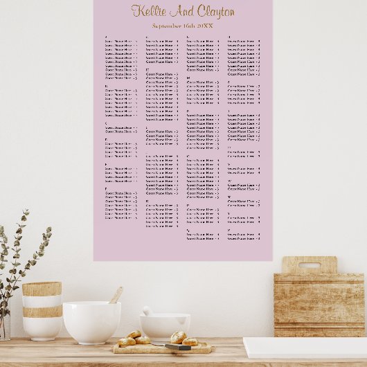160 Paarse Simple Wedding Seating Chart Poster (Keuken)
