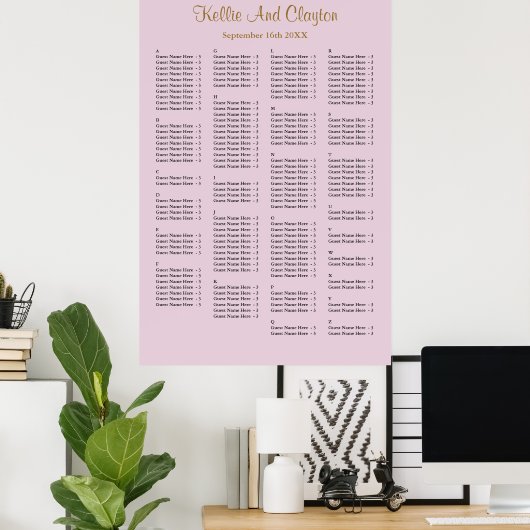160 Paarse Simple Wedding Seating Chart Poster (Thuiskantoor)