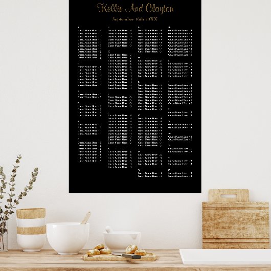 160 Simple Black Wedding Seating Chart Poster (Keuken)
