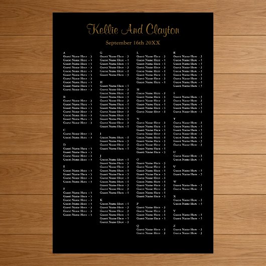 160 Simple Black Wedding Seating Chart Poster