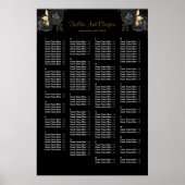 160 Zwarte en gouden Floral Wedding Seating Chart Poster (Voorkant)