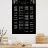 160 Zwarte en gouden Floral Wedding Seating Chart Poster (Keuken)