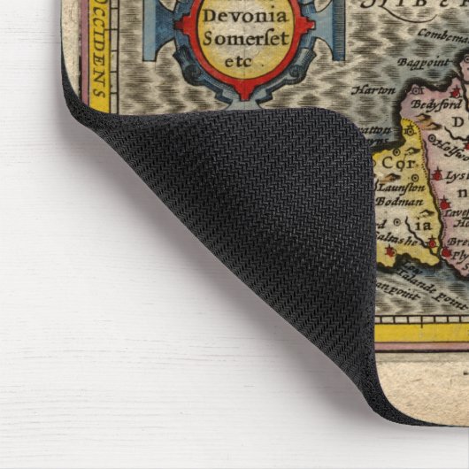 1610 Kaart van Cornwall, Devon, Somerset, enz. Muismat (Hoek)