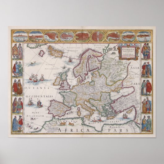 1630 Kaart van Europa Poster (Voorkant)