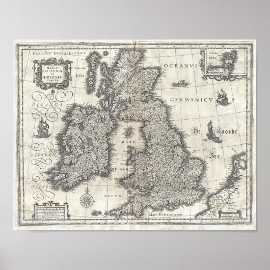1631 Blaeu Map of the England, Scotland & Ireland Poster (Voorkant)