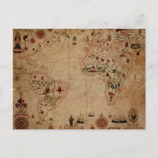 1633 Atantic Ocean Portolan Chart - Pascoal Roiz Briefkaart (Voorkant)
