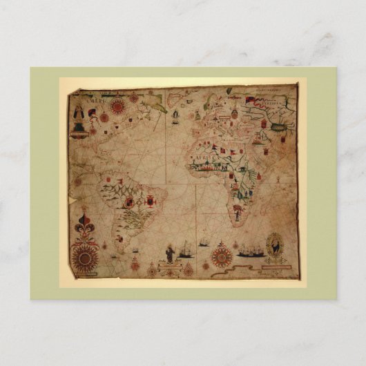 1633 Atantic Ocean Portolan Chart - Pascoal Roiz Briefkaart (Voorkant)
