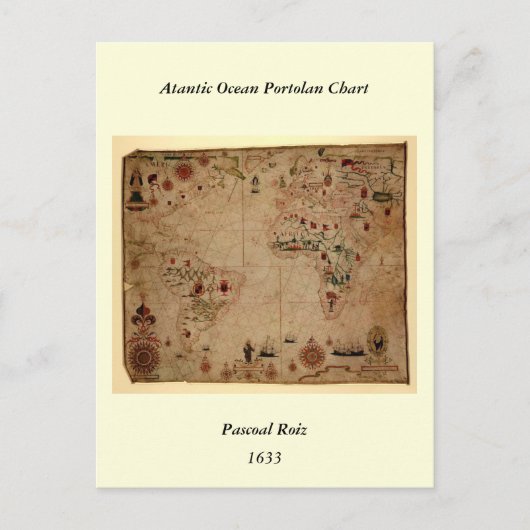 1633 Atantic Ocean Portolan Chart - Pascoal Roiz Briefkaart (Voorkant)