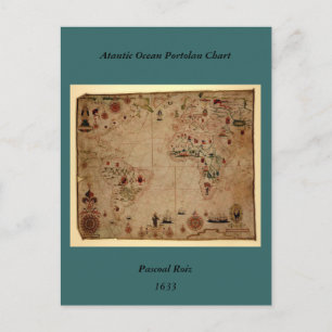 1633 Atantic Ocean Portolan Chart - Pascoal Roiz Briefkaart