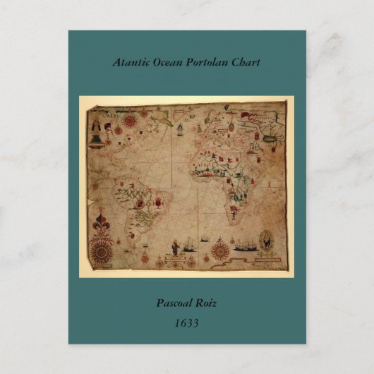 1633 Atantic Ocean Portolan Chart - Pascoal Roiz Briefkaart (Voorkant)