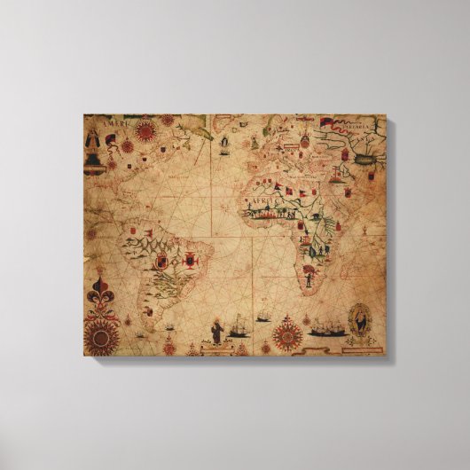 1633 Atantic Ocean Portolan Chart - Pascoal Roiz Canvas Afdruk (Voorkant)