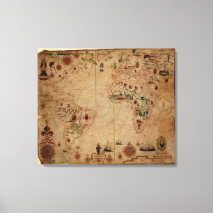 1633 Atantic Ocean Portolan Chart - Pascoal Roiz Canvas Afdruk