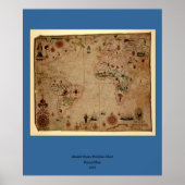 1633 Atantic Ocean Portolan Chart - Pascoal Roiz Poster (Voorkant)