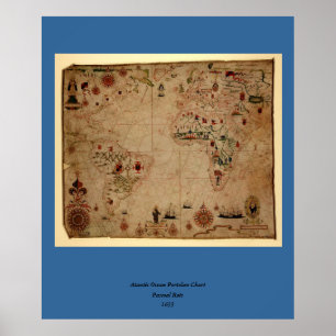 1633 Atantic Ocean Portolan Chart - Pascoal Roiz Poster