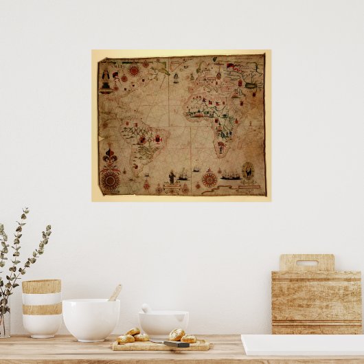 1633 Atantic Ocean Portolan Chart - Pascoal Roiz Poster (Keuken)