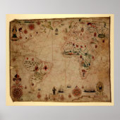 1633 Atantic Ocean Portolan Chart - Pascoal Roiz Poster (Voorkant)
