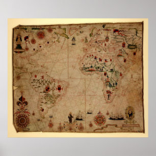 1633 Atantic Ocean Portolan Chart - Pascoal Roiz Poster