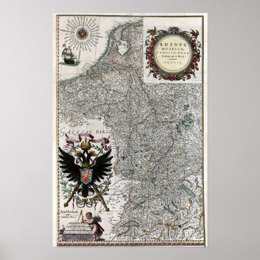 1634 Rijn- en Moselle-rivierkaart Poster (Voorkant)