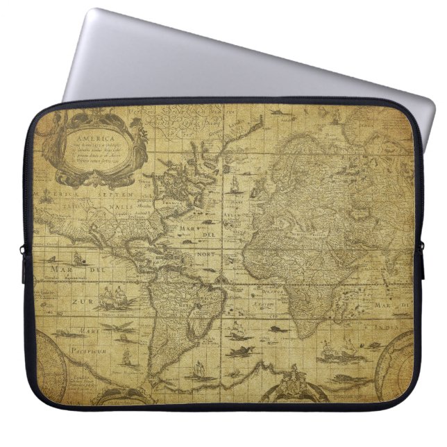1635 Wereldkaart:  stijl Laptop Sleeve (Voorkant)