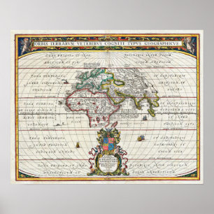 1650 Jansson Kaart van de Oude Wereld Poster
