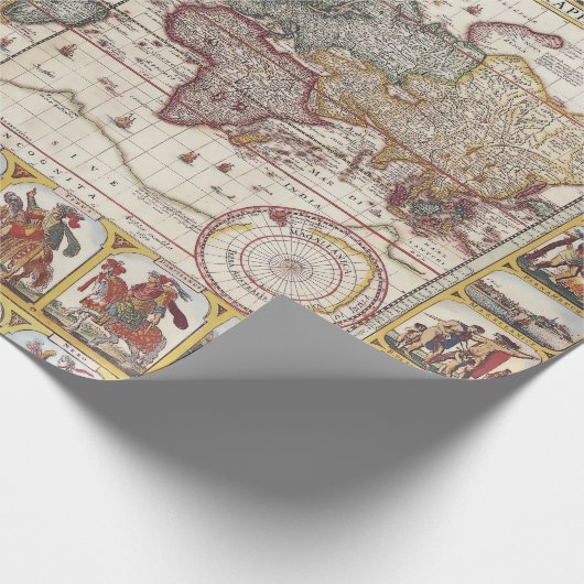 1652 Kaart van de wereld, Wereldkaart Doncker Zee  Cadeaupapier (Hoek)