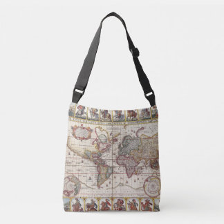 1652 Kaart van de wereld, Wereldkaart Doncker Zee  Crossbody Tas