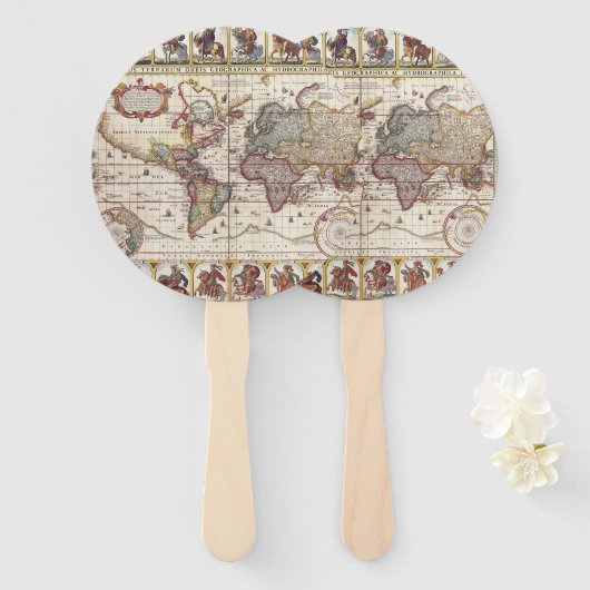 1652 Kaart van de wereld, Wereldkaart Doncker Zee  Handwaaier (Voorkant en achterkant)