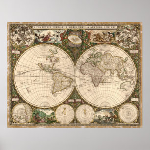 1660 Kaart van de wereld Poster