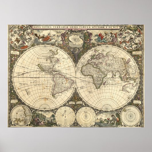 1660 Wereldkaart door Frederick de Wit Poster (Voorkant)
